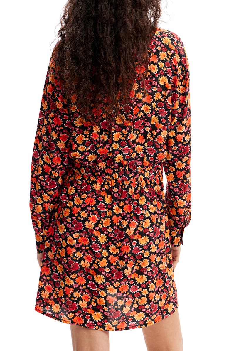 Desigual Yesh Floral Long Sleeve Mini Shirtdress, Alternate, color, Red