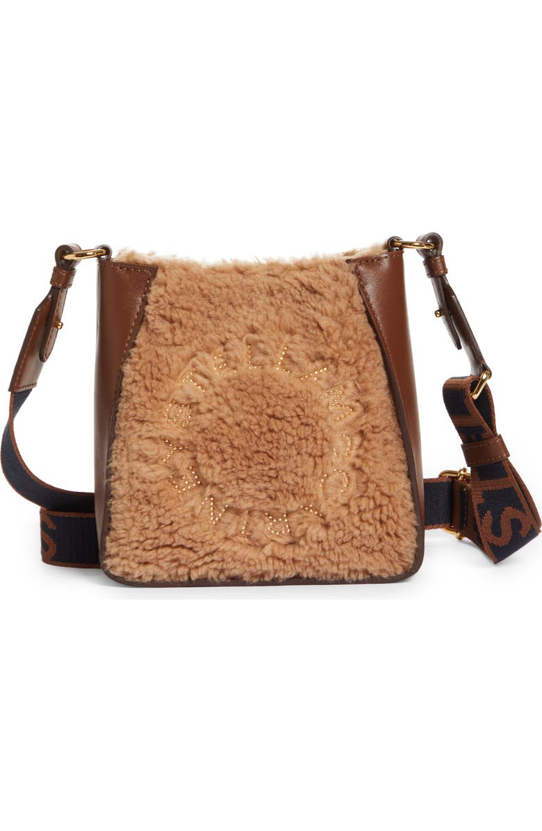 Stella McCartney Mini Faux Shearling & Faux Leather Crossbody Bag, Main, color,