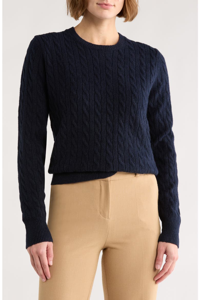 Cable Knit Crewneck Sweater, Main, color, NAVY