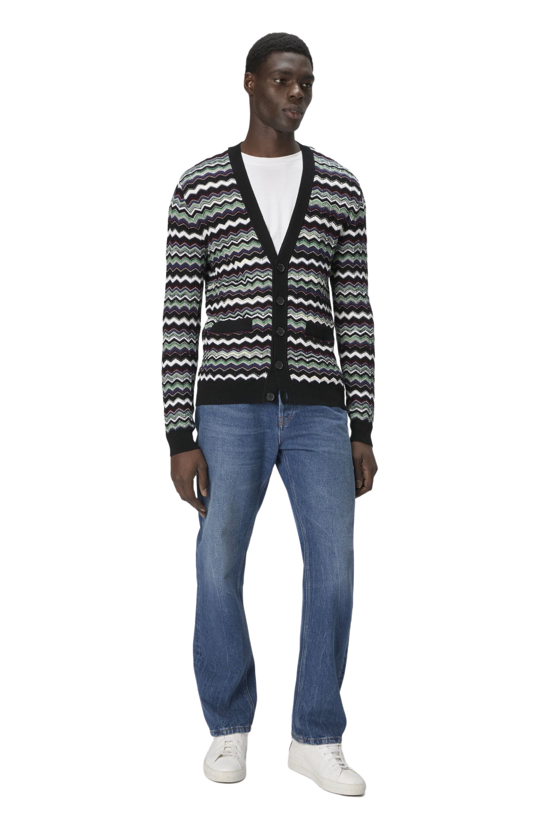 Cardigan In Wool-cotton Blend With Zigzag