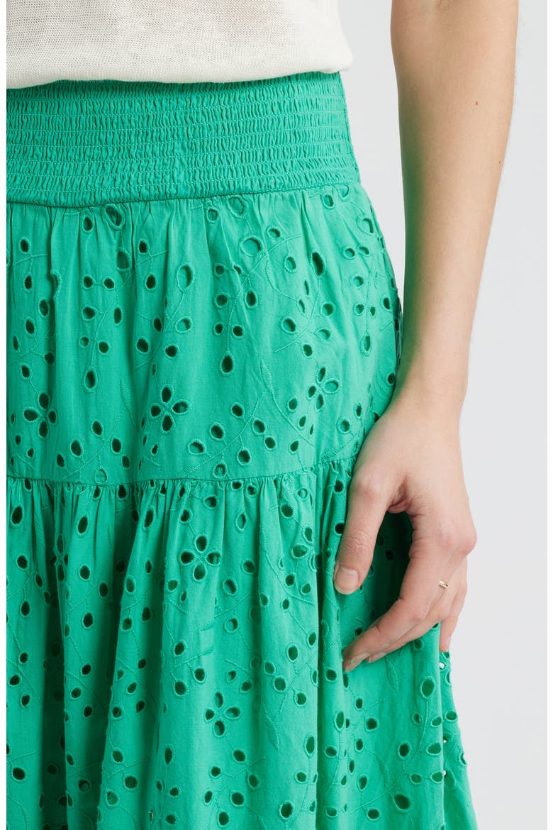 Smocked Waist Eyelet Midi Skirt, Alternate, color, GREEN EASE