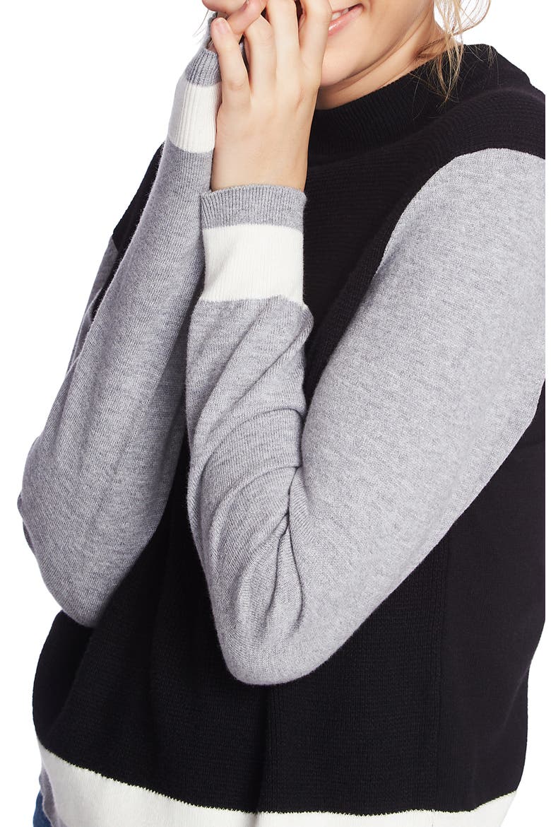 Colorblock Cotton Blend Sweater, Alternate, color, RICH BLACK