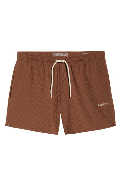 Pacsun Solid Seersucker Swim Trunks In Brown