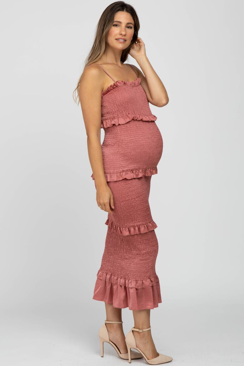 Satin Smocked Fitted Maxi Dress, Alternate, color, Mauve