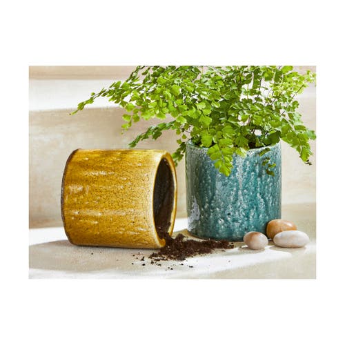 Tag Avery Aqua Glazed Terracotta Planter For Indoor Plants In Blue