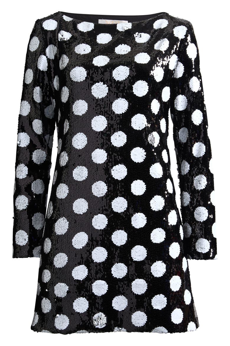 Betty Polka Dot Long Sleeve Sequin Minidress, Alternate, color, BLACK POLKA DOT