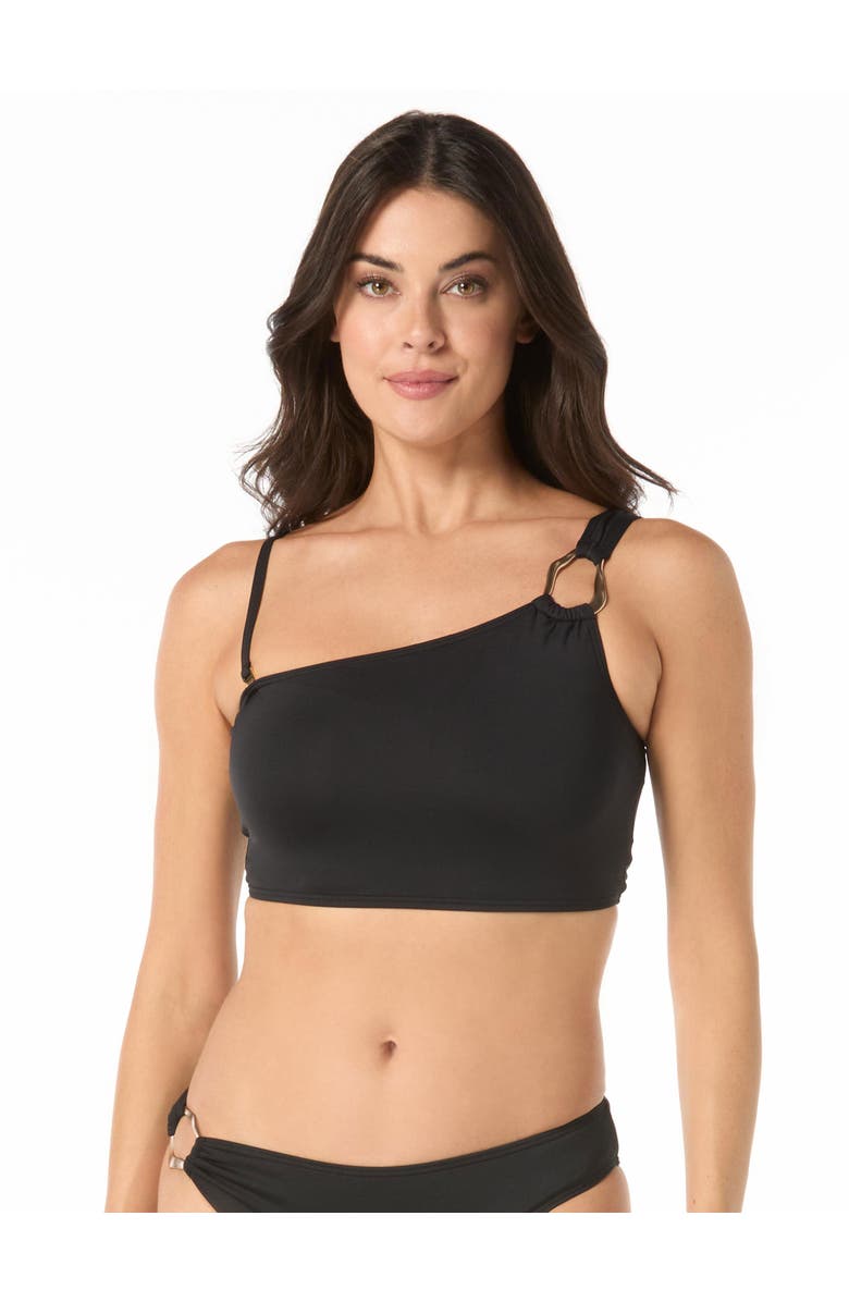 Carmen Marc Valvo Ring One Shoulder Crop Top, Alternate, color, Black