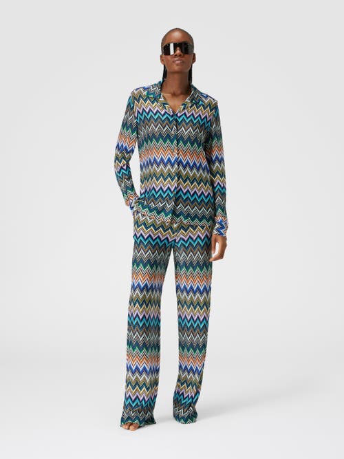 Missoni Straight Pants With Offset Zig Zag In Blue & Multicoloured