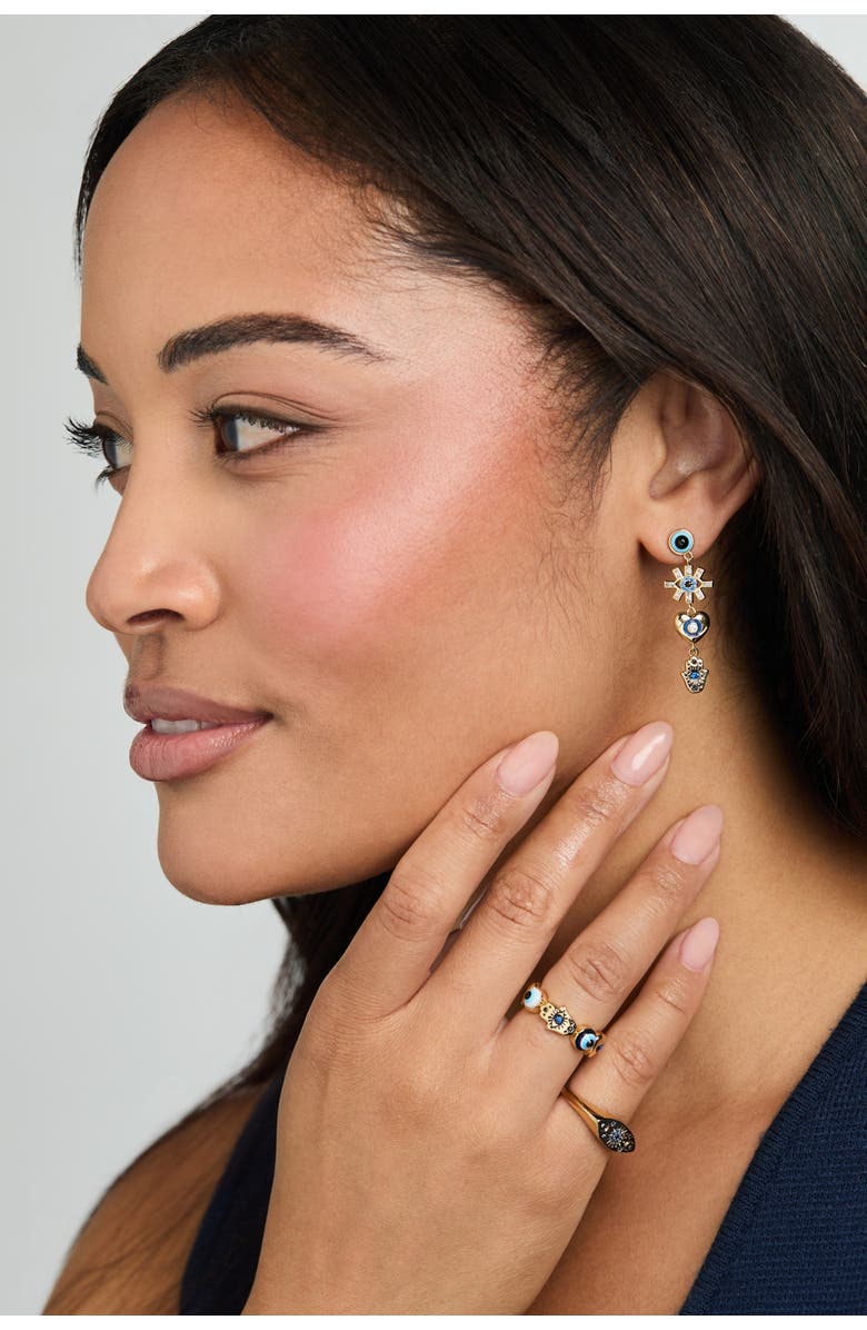 Alex and Ani Evil Eye Linear Earring, Alternate, color, Gold Blue