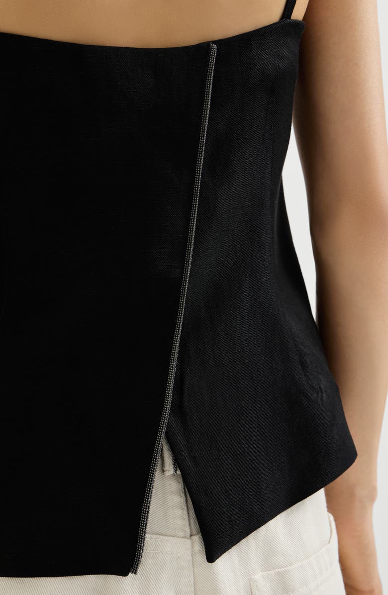 Brunello Cucinelli Fluid twill top with monili, Alternate, color, Black