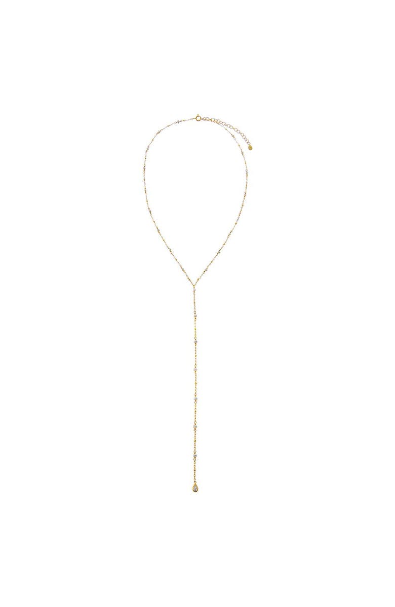 BY ADINA EDEN CZ Teardrop Bezel Pearl Lariat Necklace, Alternate, color, Pearl White