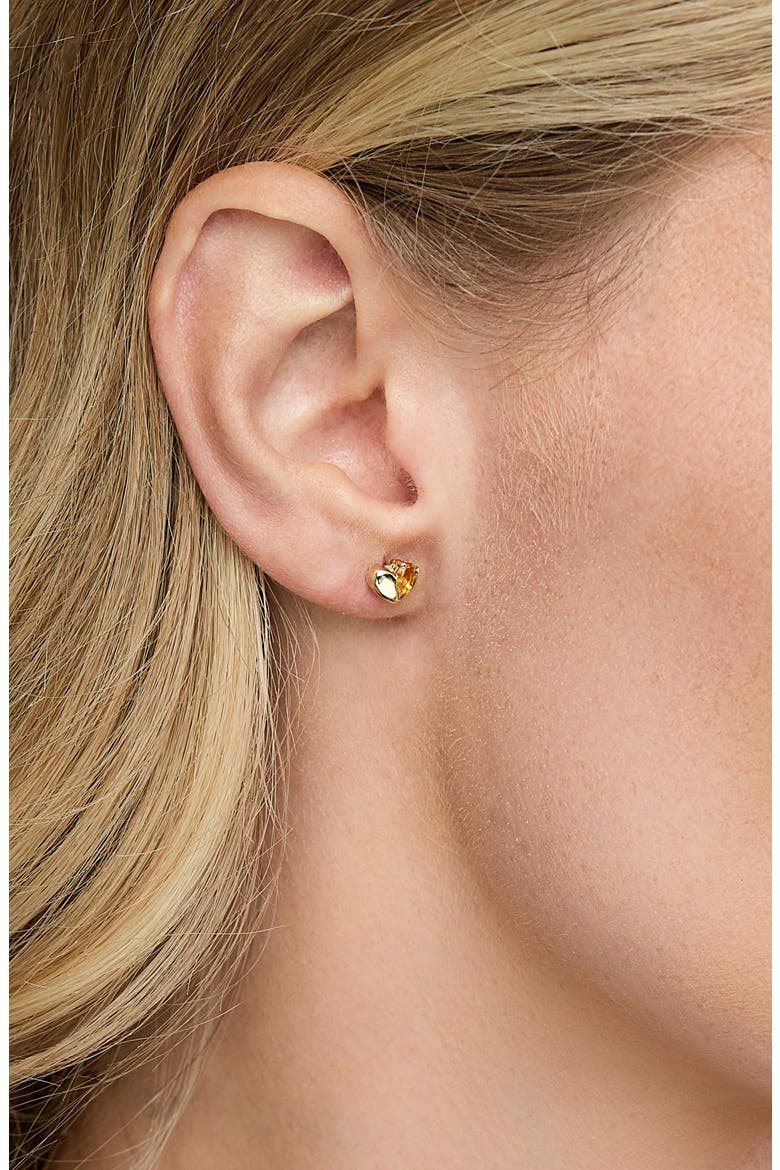 14K Gold Citrine Heart Stud Earrings, Alternate, color, CITRINE/ 14K GOLD
