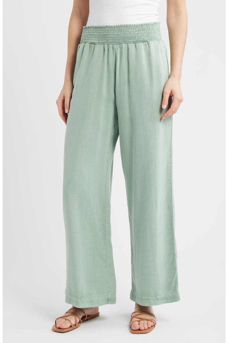 Smock Waist Wide Leg Pants, Main, color, OASIS GREEN