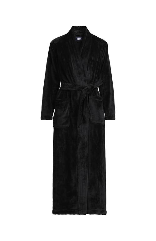 Lands' End Tall Cozy Plush Long Wrap Robe In Black