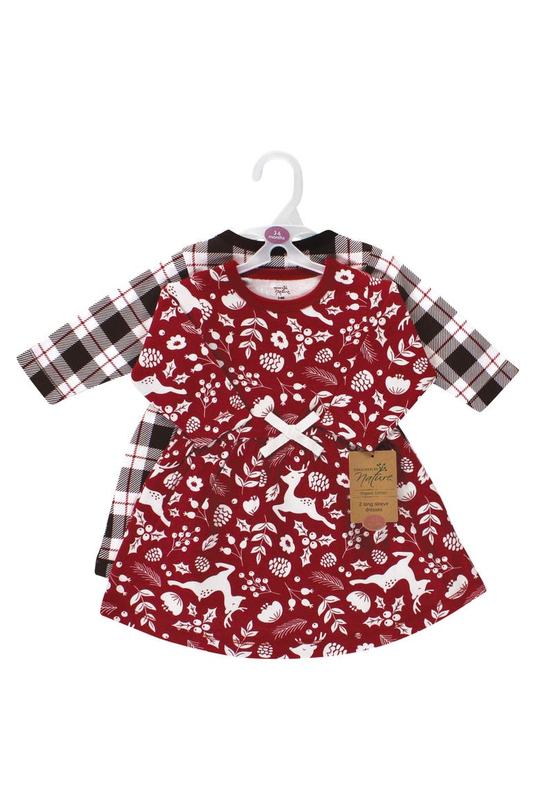 Organic Long-Sleeve Dress Pair, Alternate, color, Red Winter Folk