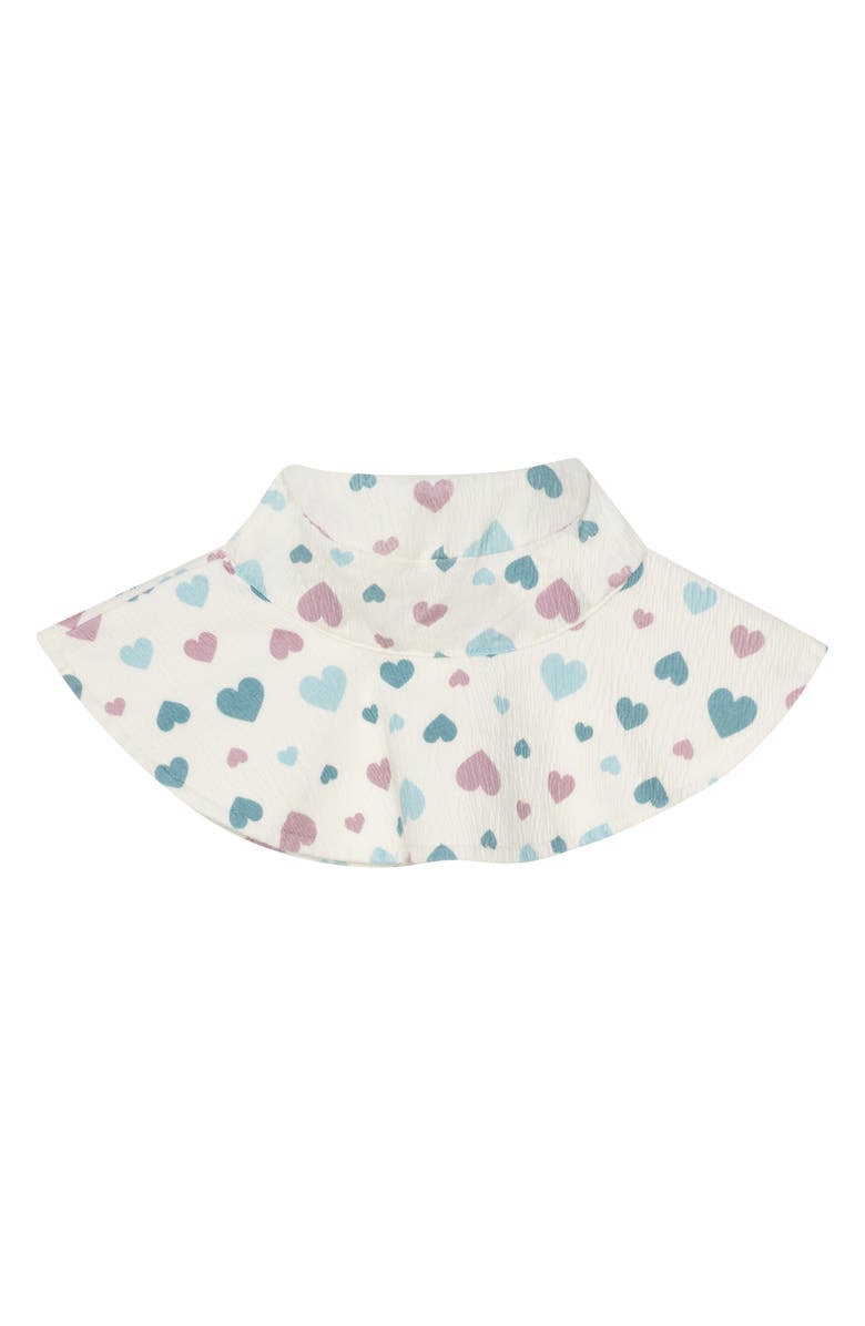 Petit Lem’s Mini Threads Print Romper, Hat & Sunglasses Set, Alternate, color, Beige Hearts