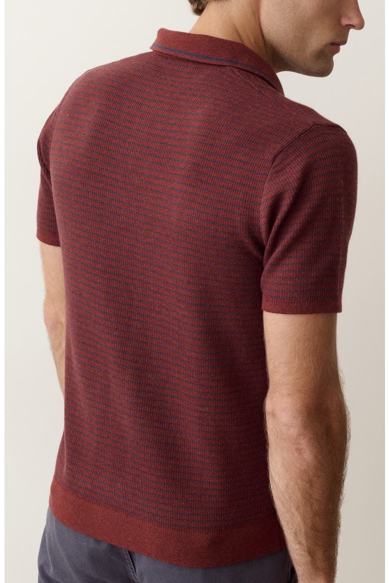 Liam Striped Cotton & Merino Wool Sweater Polo, Alternate, color, RED/ NAVY STRIPE