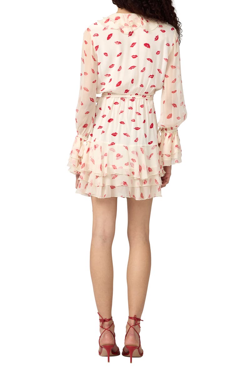 DVF Marianne Lip Print Ruffle Trim Minidress, Alternate, color, Bisous Bisous Cloud Ivory