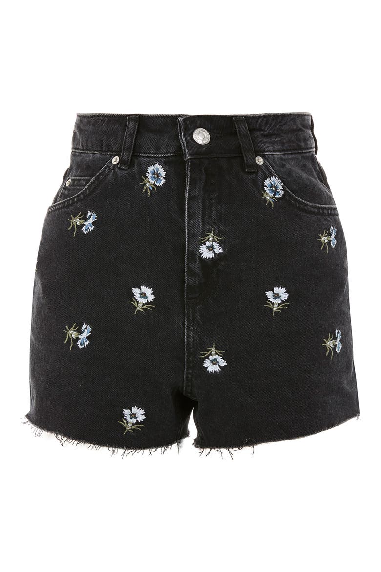 Floral Embroidered Mom Shorts, Alternate, color, WASHED BLACK MULTI