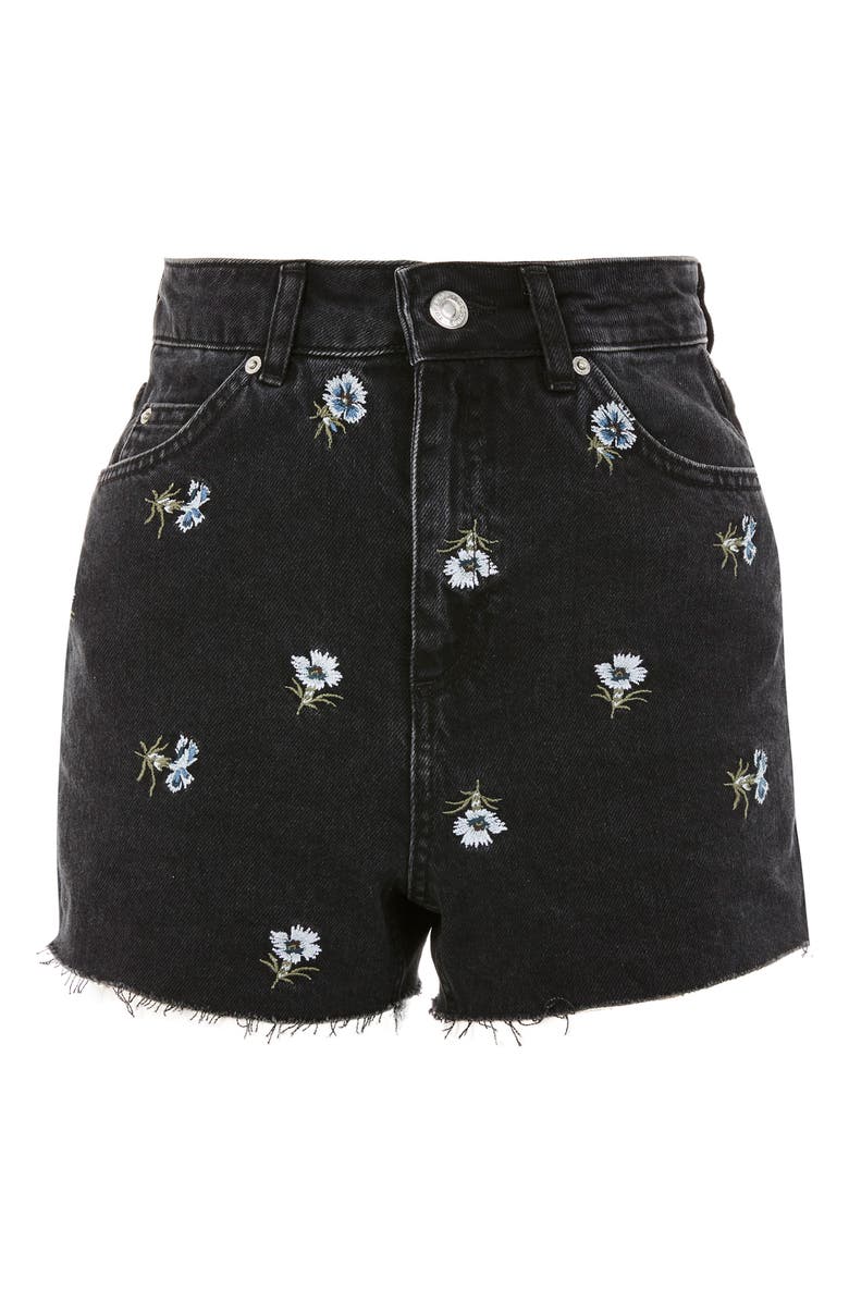 Topshop Floral Embroidered Mom Shorts, Alternate, color,