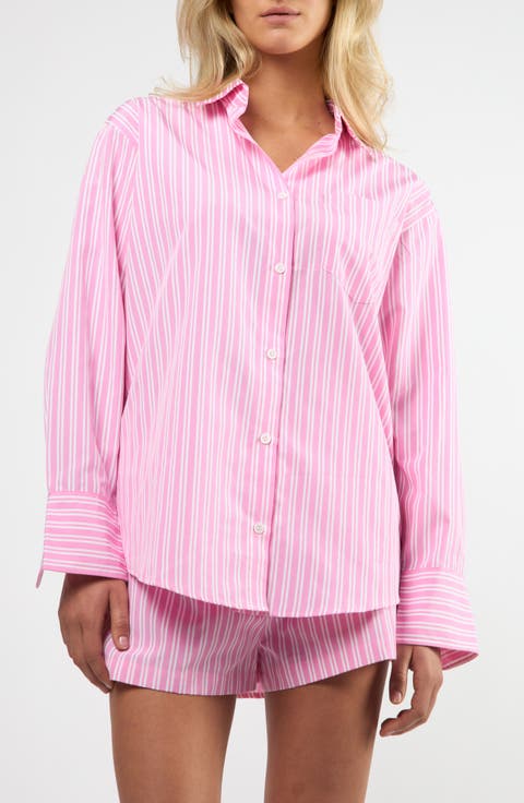Seaside Stripe Cotton Blend Button-Up Shirt