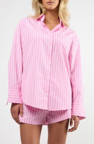 Viens Avec Moi Seaside Stripe Cotton Blend Button-Up Shirt