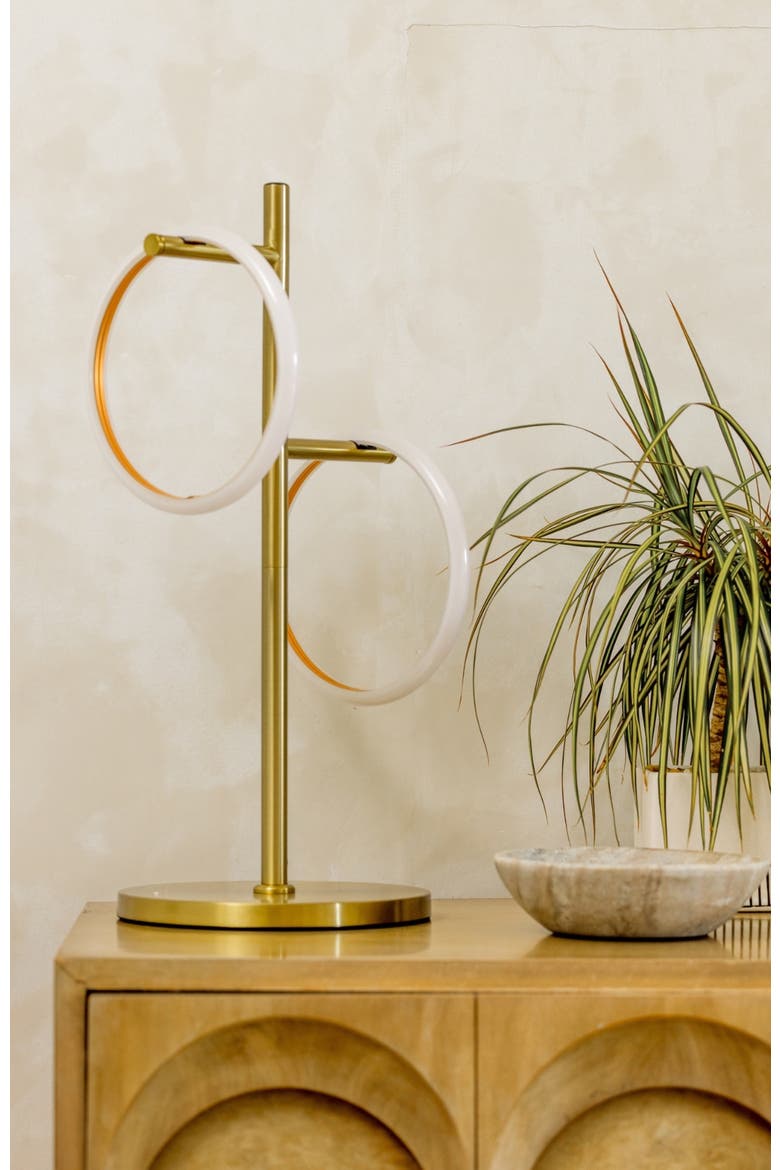 Saturn 21" LED Table Lamp with Built-In 3-Way Dimmer and 2 Removable Ring Lights, Alternate, color, Antique Brass