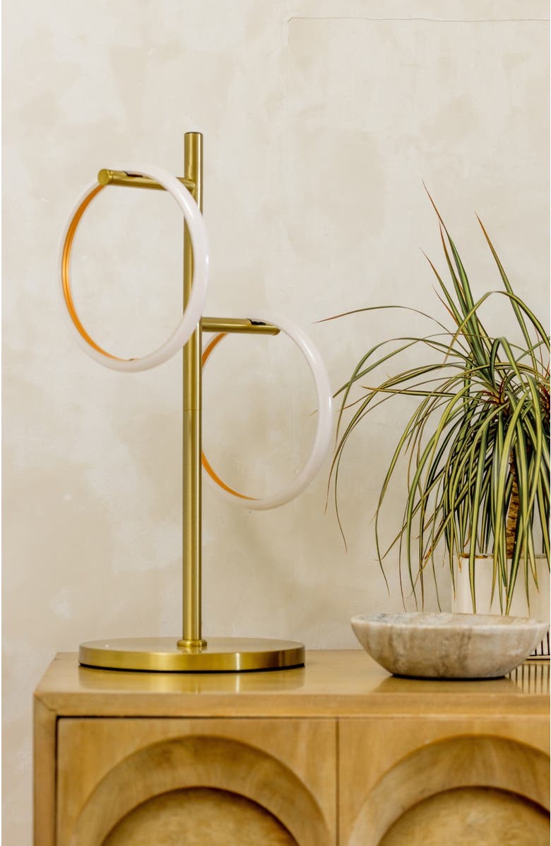 Brightech Saturn 21" LED Table Lamp with Built-In 3-Way Dimmer and 2 Removable Ring Lights, Alternate, color, Antique Brass