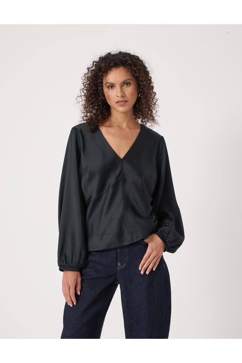 Grace Satin Long Sleeve Top, Main, color, Black