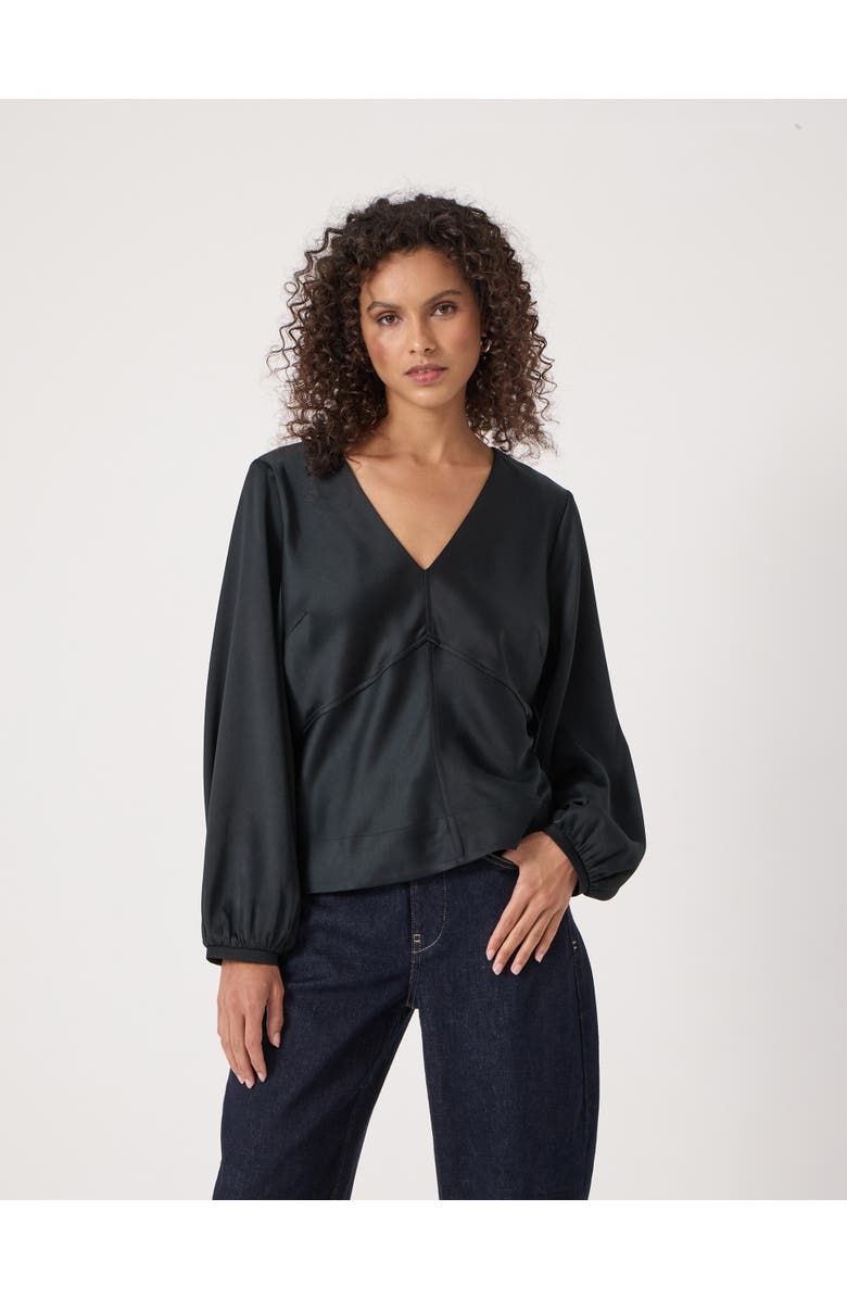 Hush Grace Satin Long Sleeve Top, Main, color, Black