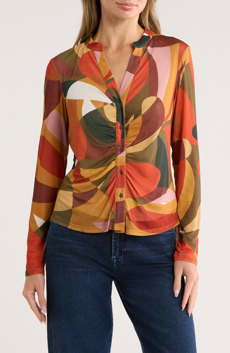 DR2 by Daniel Rainn Ruched Button-Up Shirt, Main, color, 