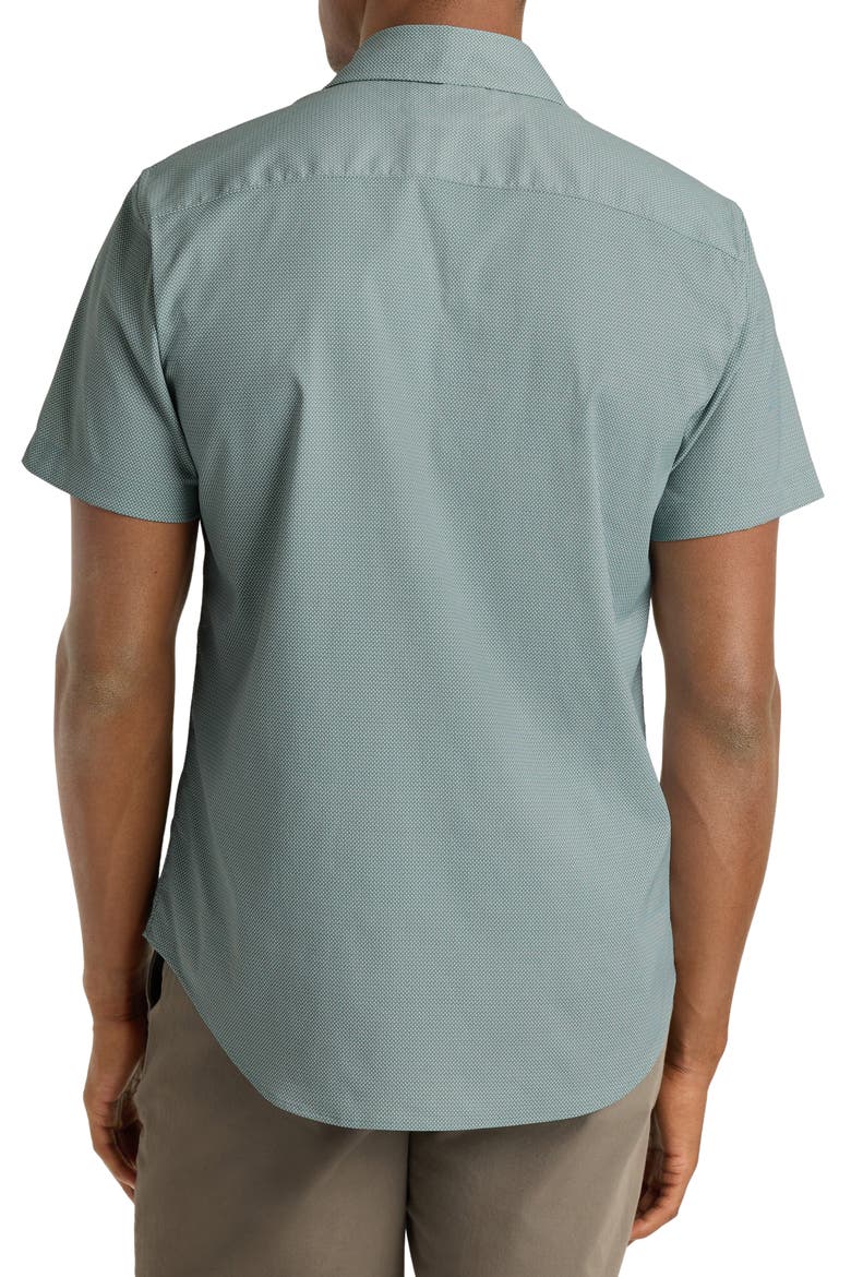 Tech Slim Fit Geo Performance Short Sleeve Button-Up Shirt, Alternate, color, GREEN WAVES GEO