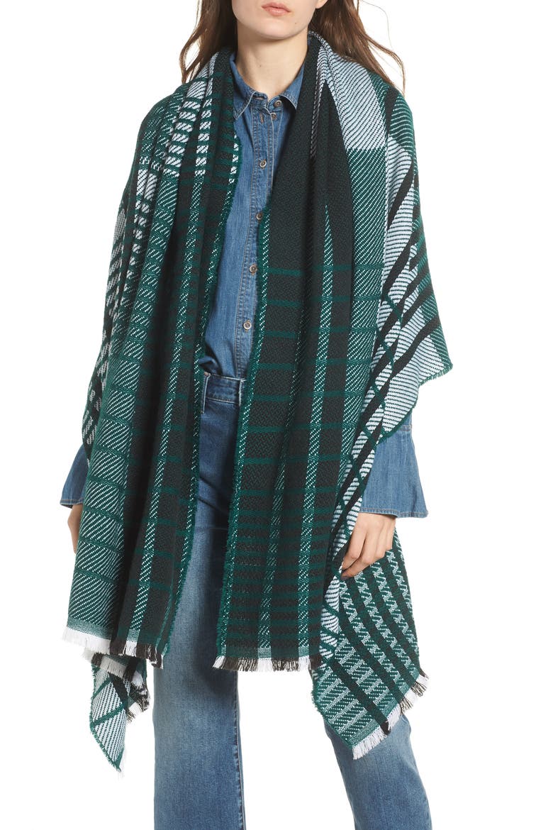 Plaid Blanket Wrap, Main, color, GREEN COMBO