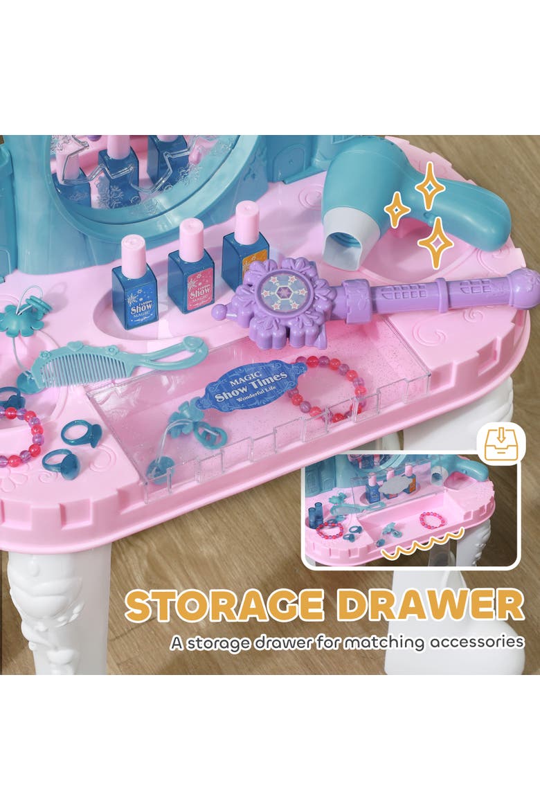 Kids Vanity Set, Mirror, Stool, Castle Design, Light, Music, Hair Dryer, Alternate, color, multicolor