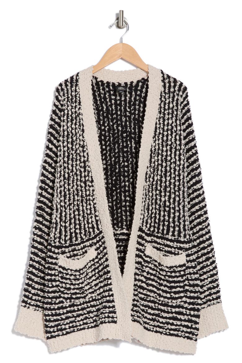 Geometric Popcorn Boucle Cardigan, Alternate, color, CREAM/BLACK