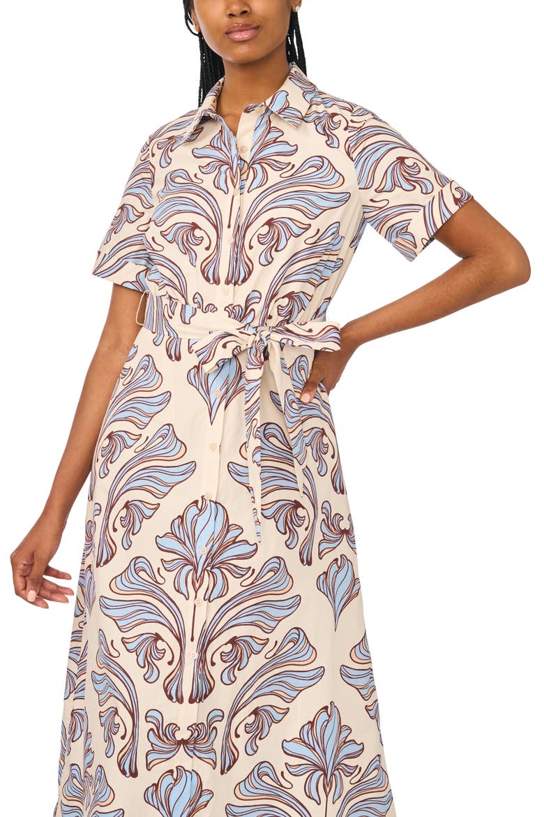 Print Belted Midi Shirtdress, Alternate, color, BLUE MULTI