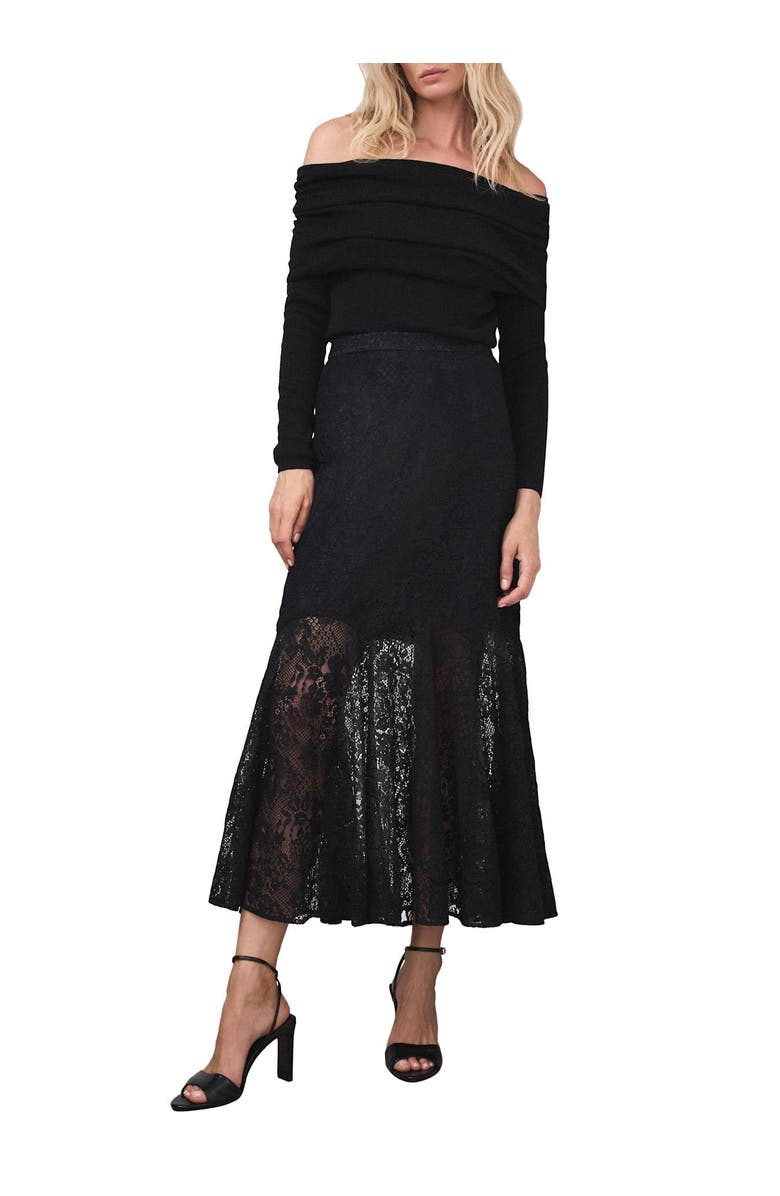 MINT VELVET Lace Fluted Sheer Skirt, Alternate, color, Black
