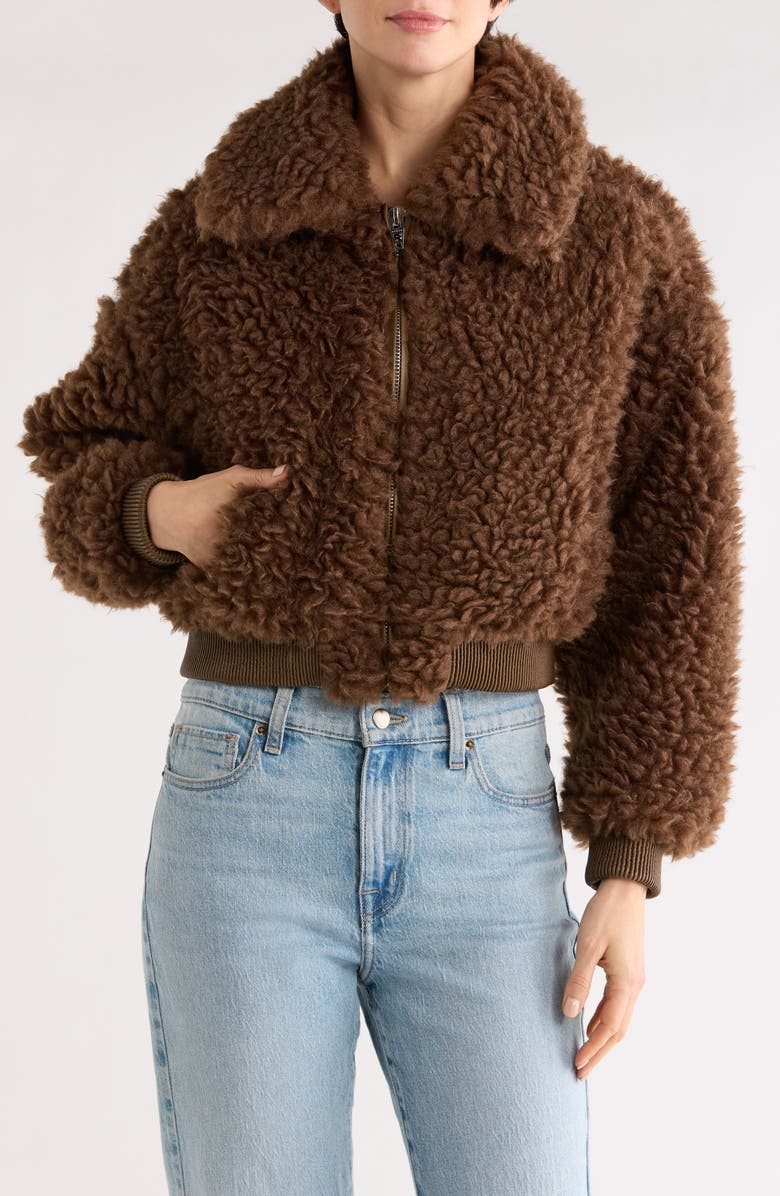 BLANKNYC Faux Shearling Bomber Jacket, Main, color, Hot Chocolate