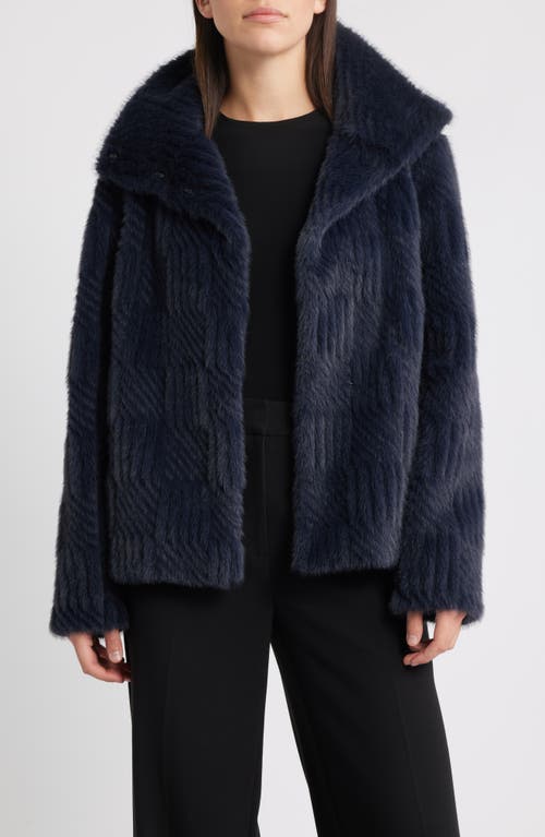Bernardo Square Pattern Faux Fur Coat In Blue