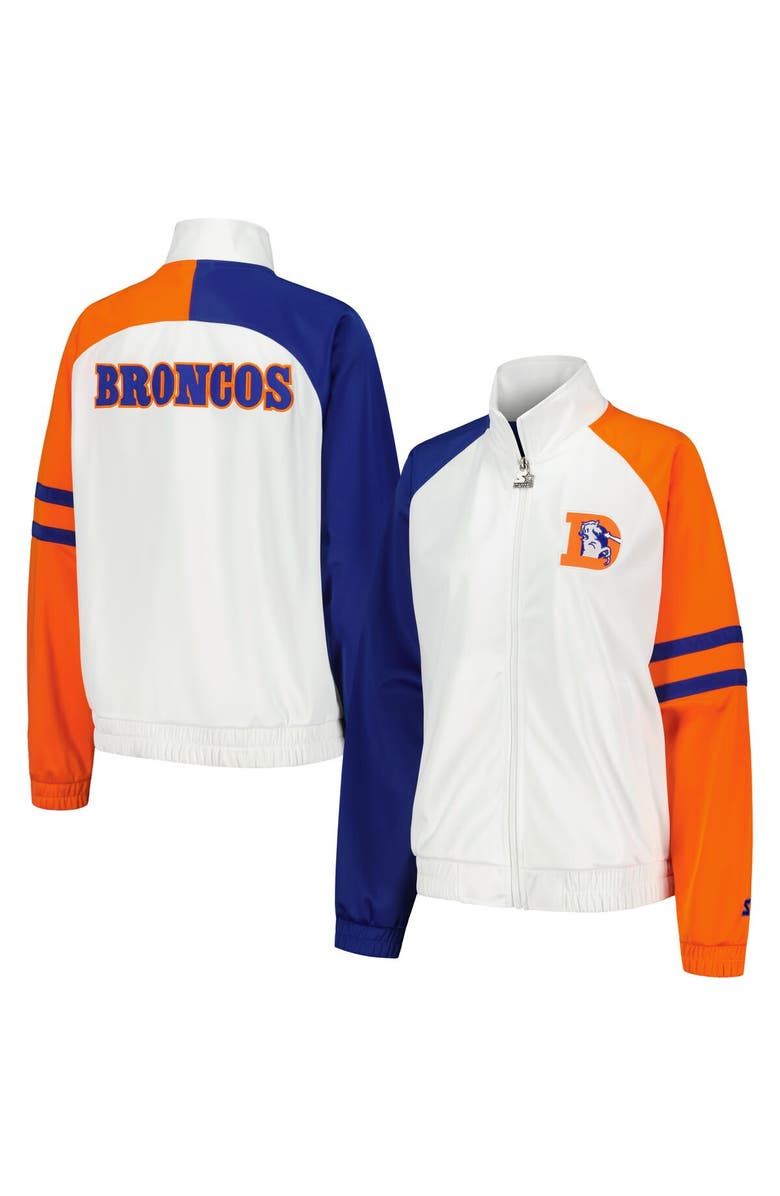 STARTER Women's Starter White Denver Broncos Curve Ball Raglan Full-Zip Track Jacket, Alternate, color, White