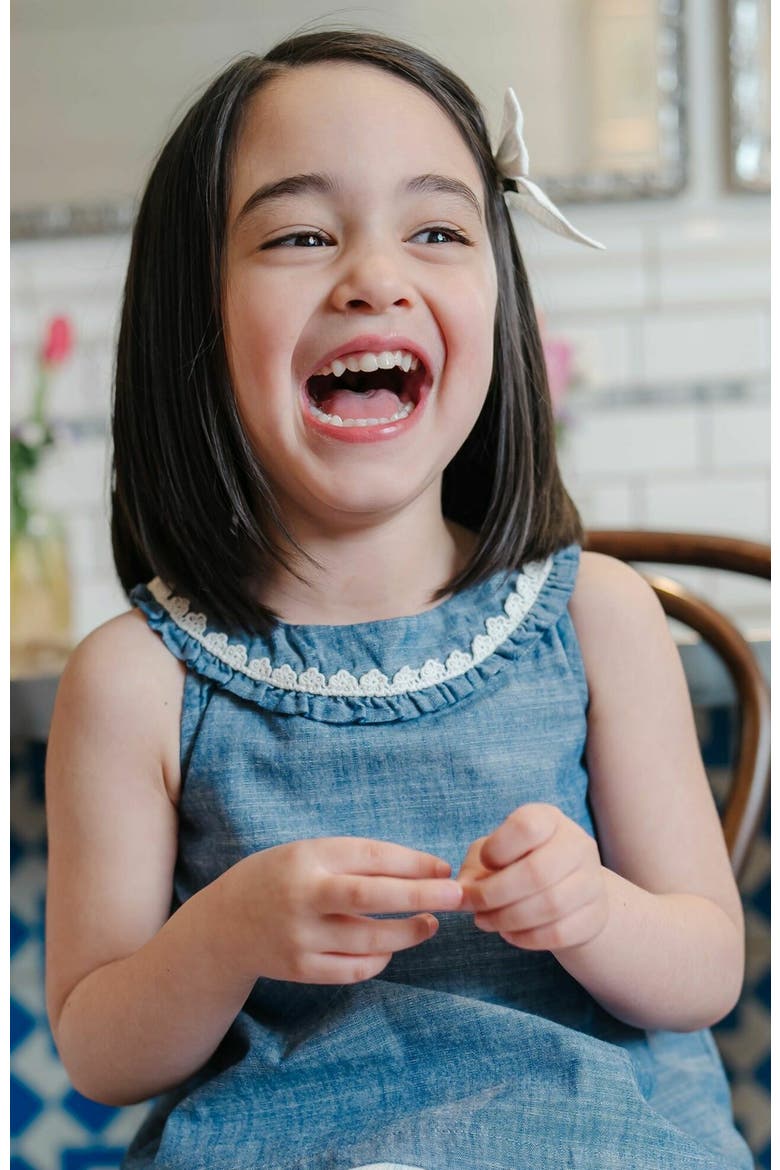 Girls' Organic Sleeveless Ruffle Collar Chambray Button Back Top , Toddler, Alternate, color, Chambray Sleeveless Ruffle
