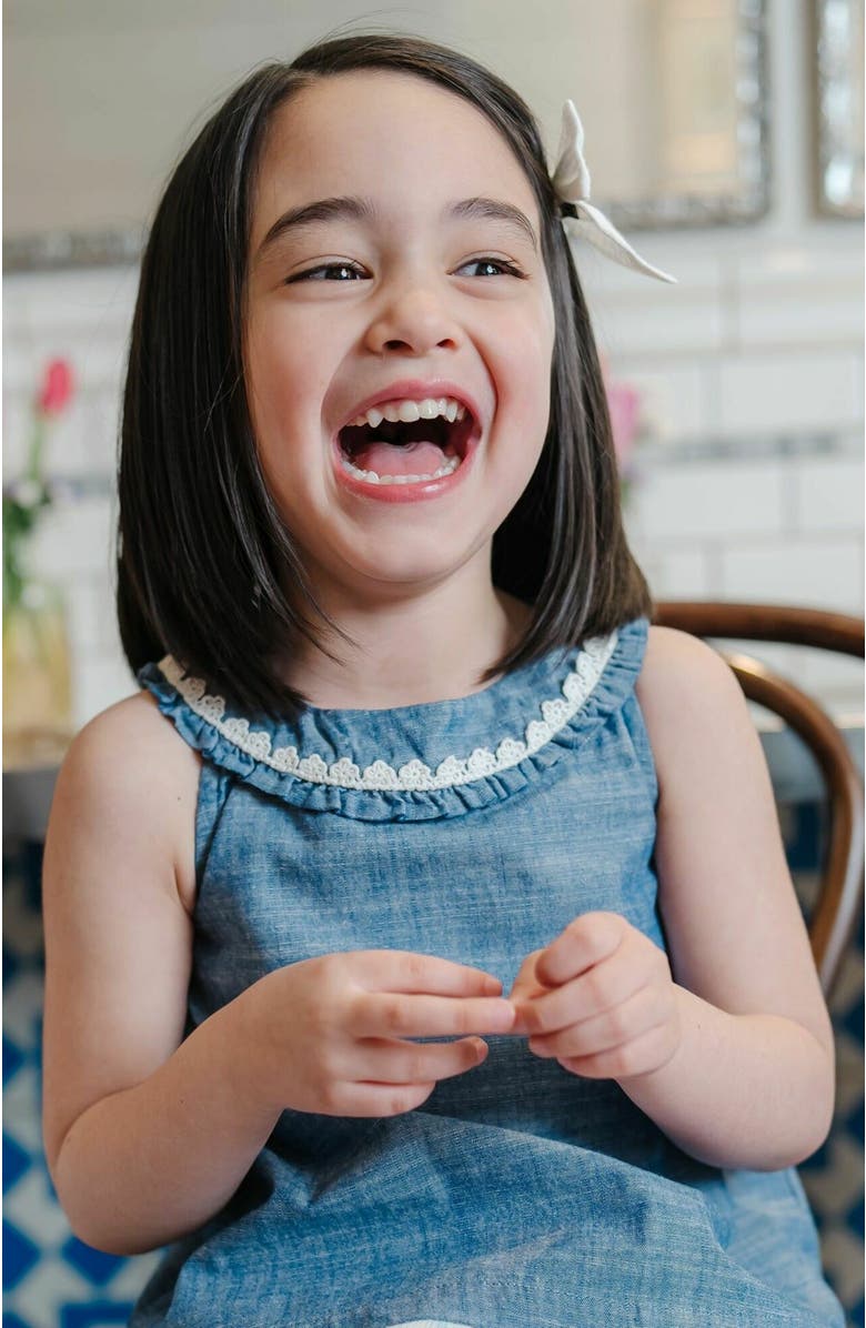 Hope & Henry Girls' Organic Sleeveless Ruffle Collar Chambray Button Back Top , Toddler, Alternate, color, 