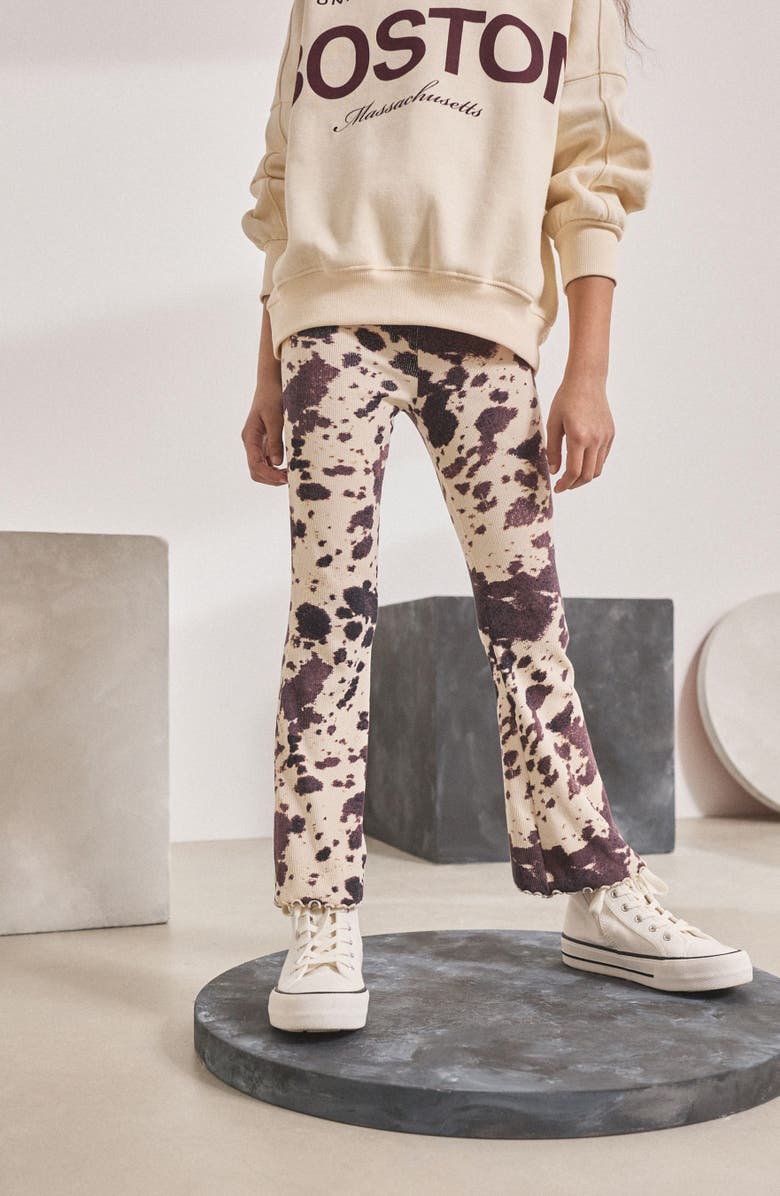 NEXT Kids' Cow Print Knit Flare Leggings, Alternate, color, Brown