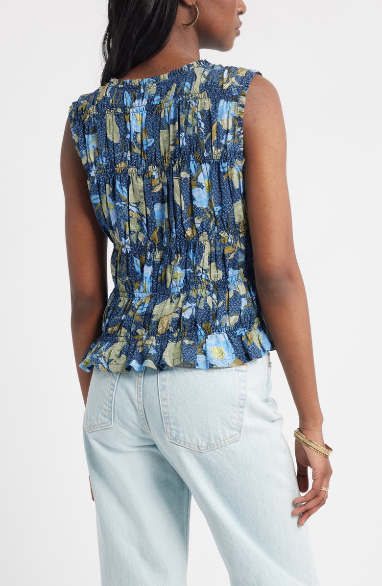 Treasure & Bond Shirred Button-Up Tank, Alternate, color, Navy- Olive Jacobean Bloom