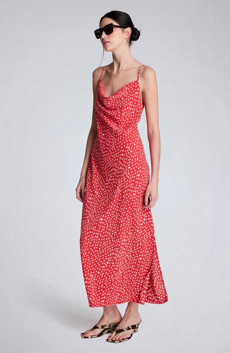 Kenneth Cole Polka Dot Satin Cowl Neck Slip Dress, Alternate, color, Lava Red/ Oyster