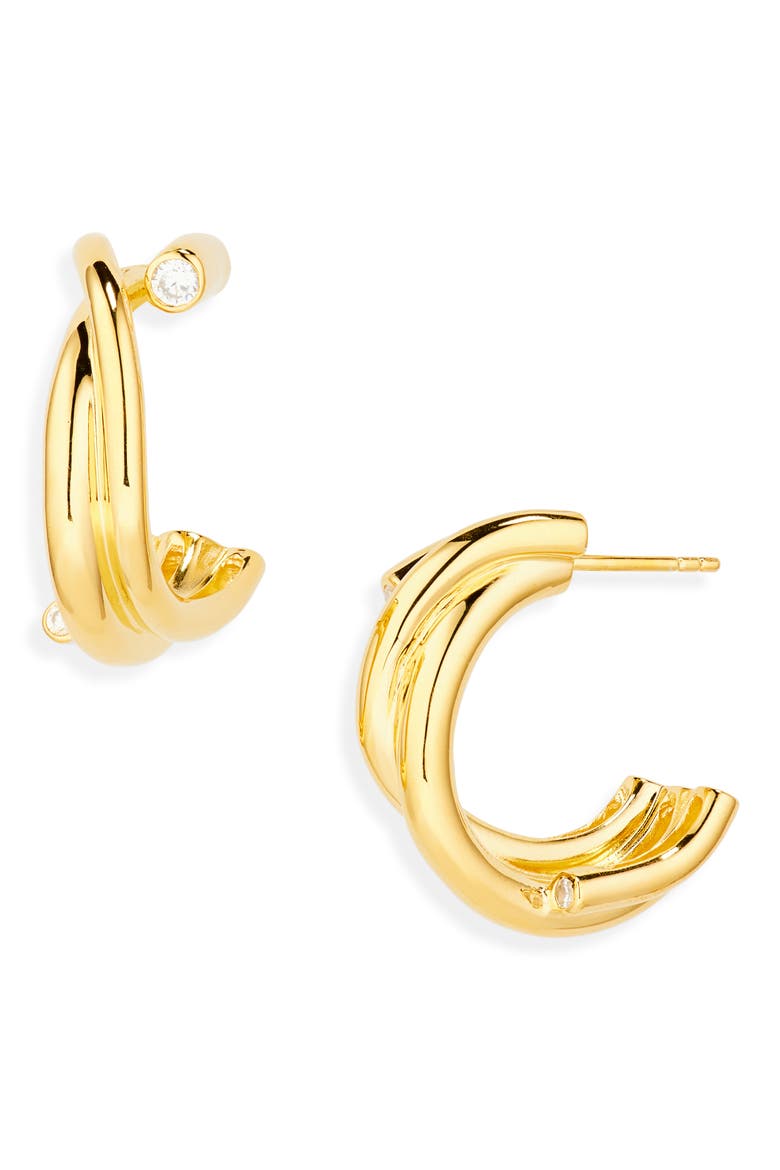 Cubic Zirconia Hoop Earrings, Main, color, 18CT GOLD PLATED
