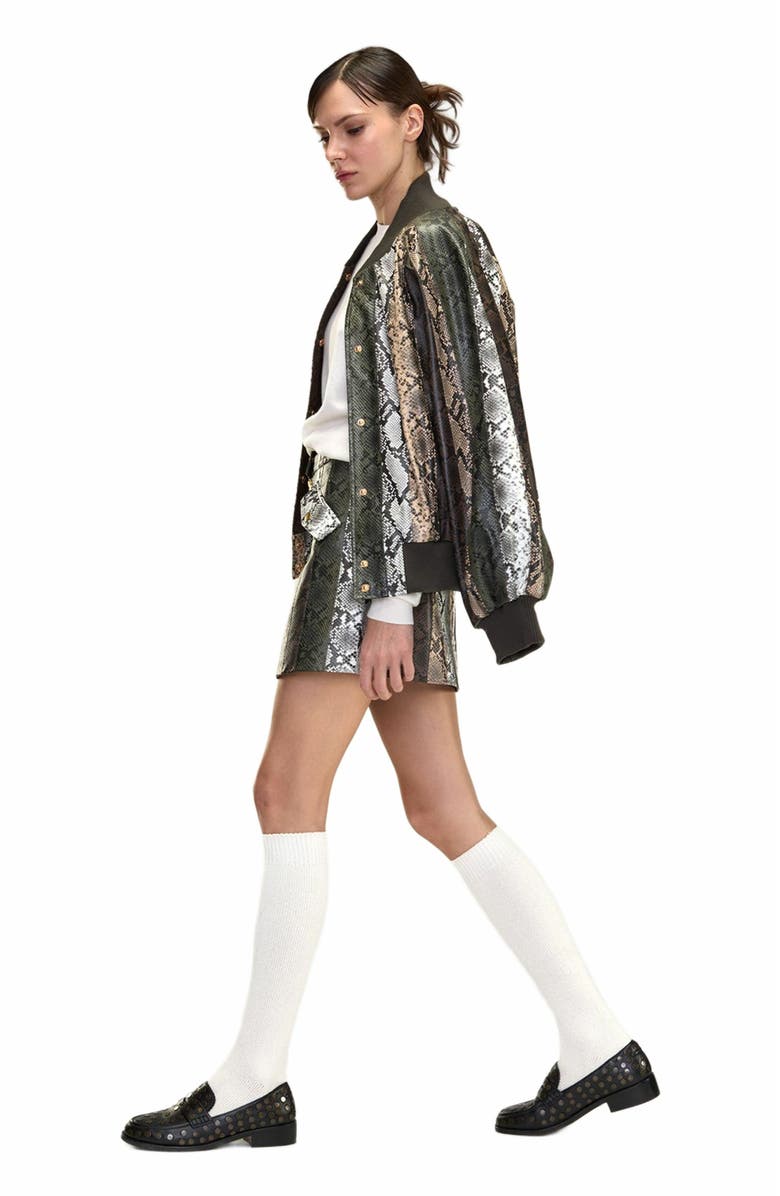 Cynthia Rowley Snake-Embossed Vegan Leather Bomber Jacket, Alternate, color, 