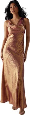 Warehouse Metallic Lame Cowl Neck Maxi Dress