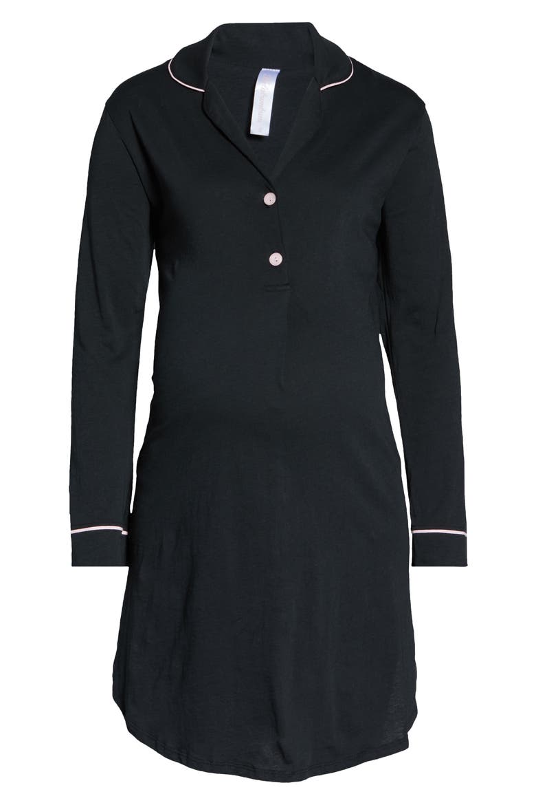 Maternity/Nursing Nightshirt, Alternate, color, BLACK
