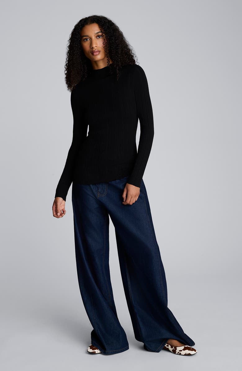 Kenneth Cole Variegated Rib Mock Neck Sweater, Alternate, color, Black